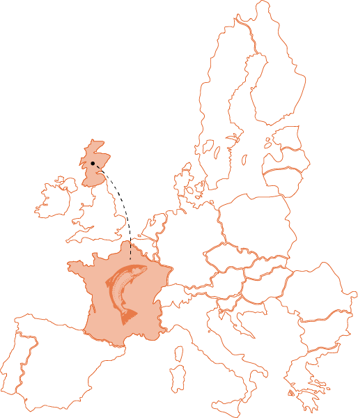 Carte montrant le lien entre l'écosse et la France