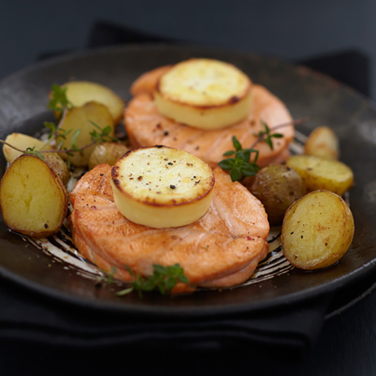 Noisette de Saumon écossais Label Rouge au chèvre et pommes grenaille